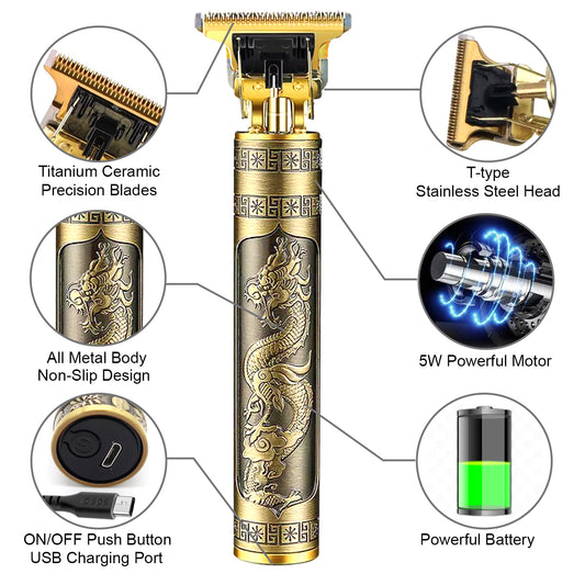 (Metal Body) T9 Electric Shaver Men / Women Vintage Cordless Hair Beard Trimmer For Men Women Haircut Shaving Machine Tools Barber Accessories